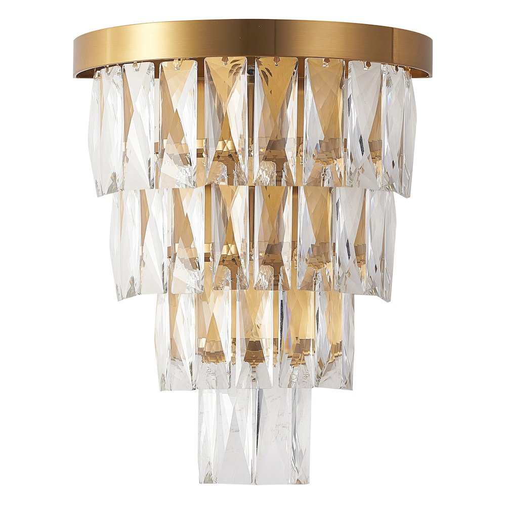 3-Light Brass Wall Sconce With Clear Hanging Crystals. Picture 2