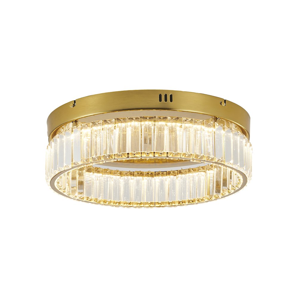 1-Light Brass Dimmable LED Flush Mount With Clear Crystals. Picture 2
