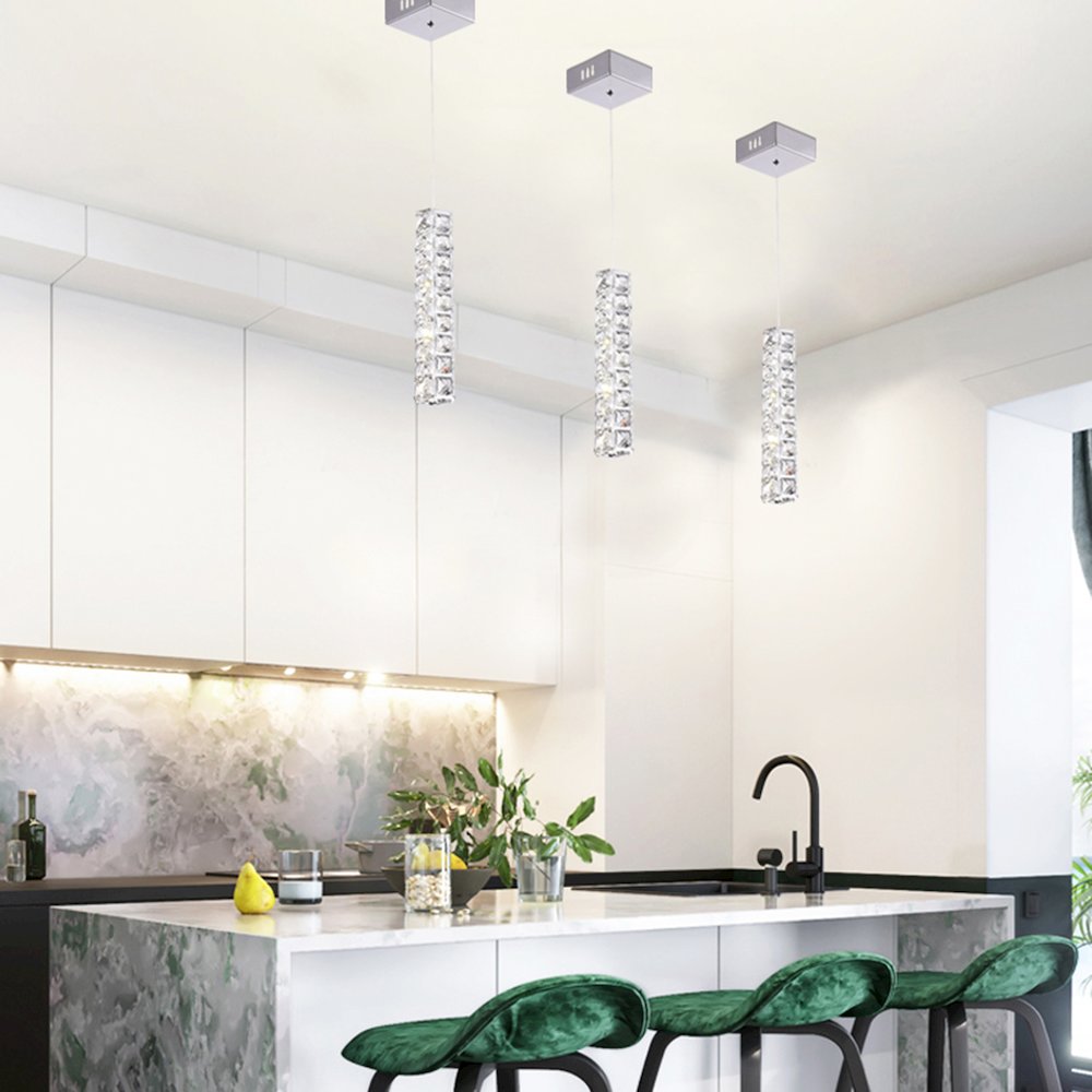 1-Light Chrome LED Pendant With Clear Crystals. Picture 3