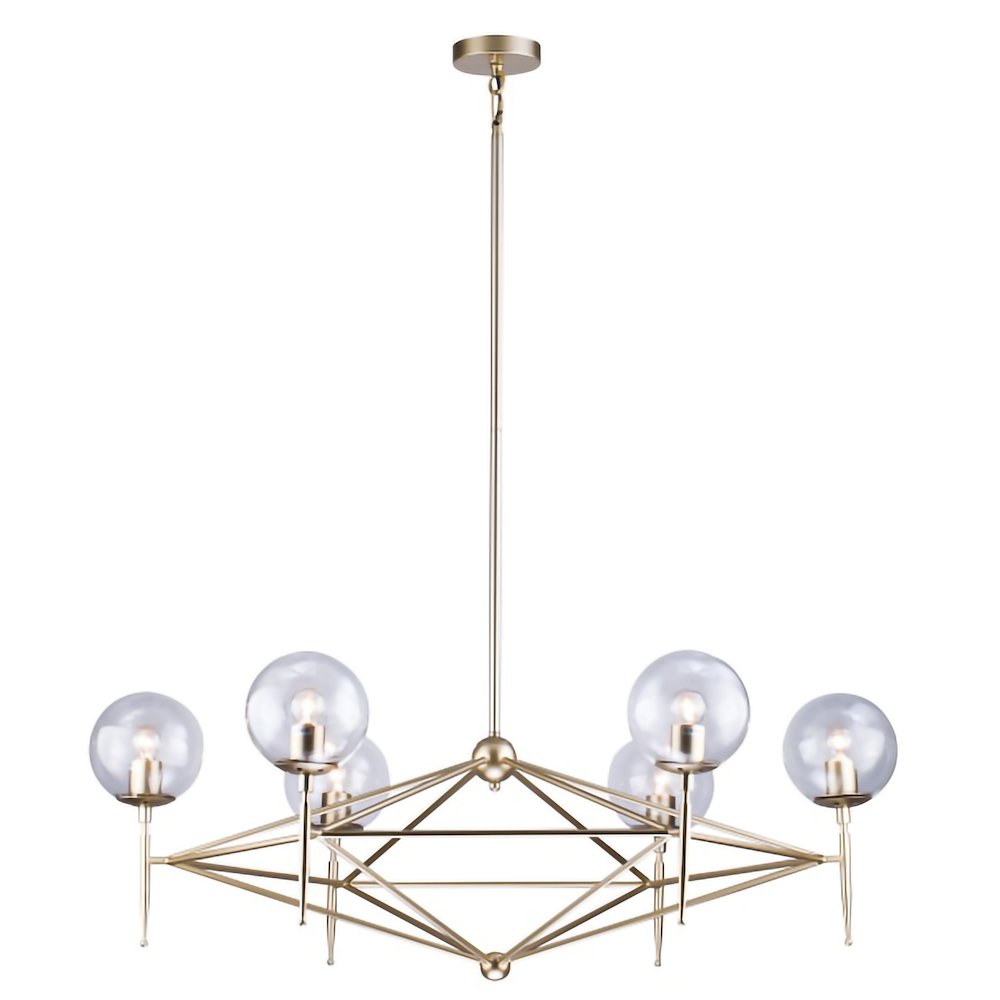 6-Light Gold Iron Chandelier With Clear Glass Shades. Picture 1