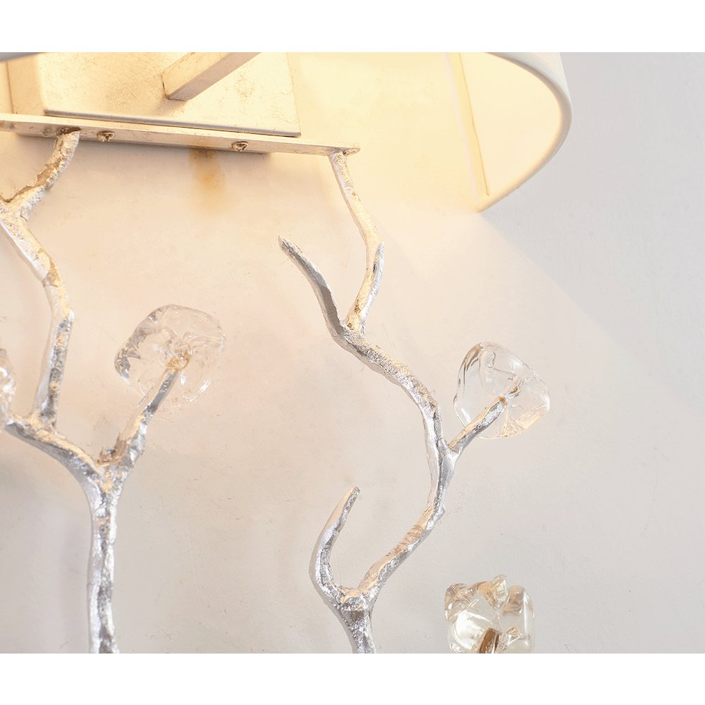 1-Light Silver Wall Sconce With Clear Glass Accents And A Fabric Shade. Picture 4