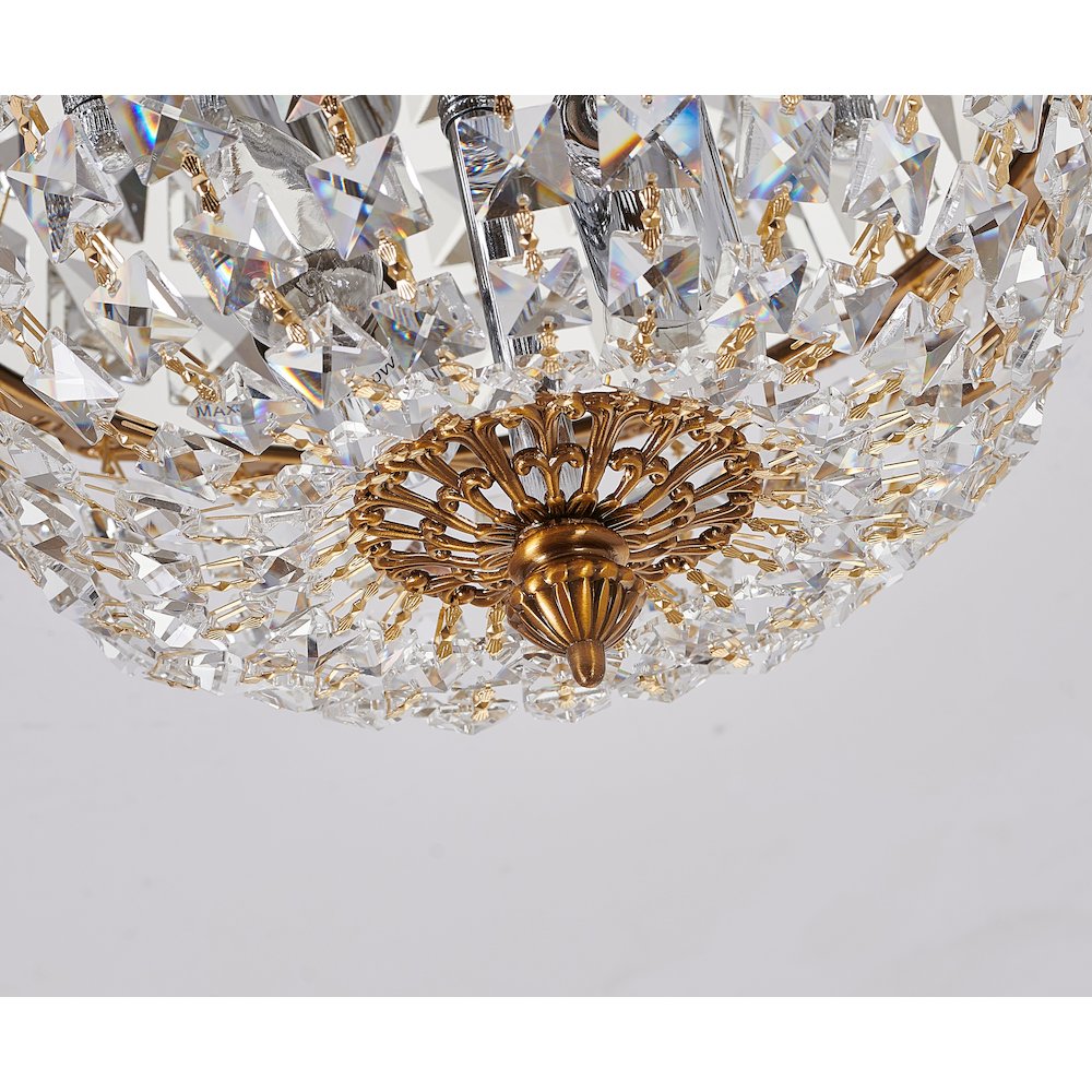 2-Light Antique Gold Flush Mount With Clear Hanging Crystals. Picture 4