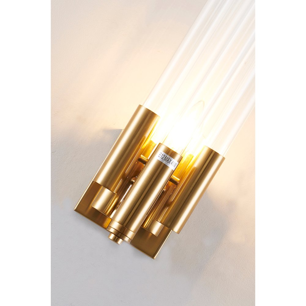1-Light Gold Metal Wall Sconce With Clear Glass Rods. Picture 3