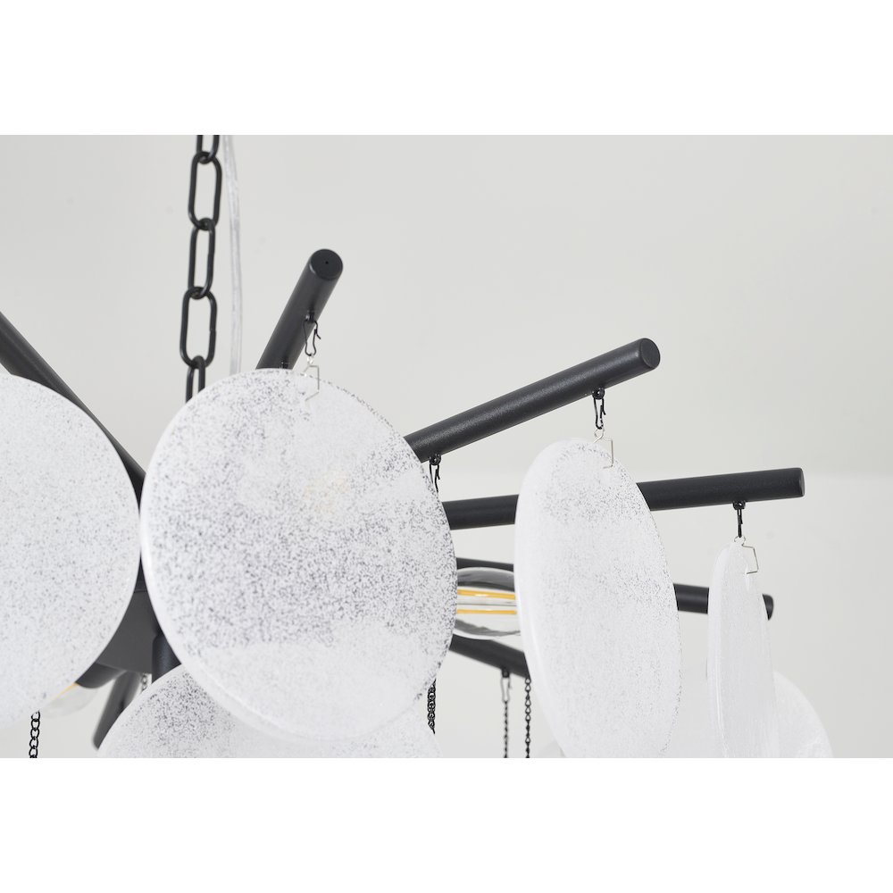 7-Light Satin Black Chandelier With Frosted White Glass Petals. Picture 12