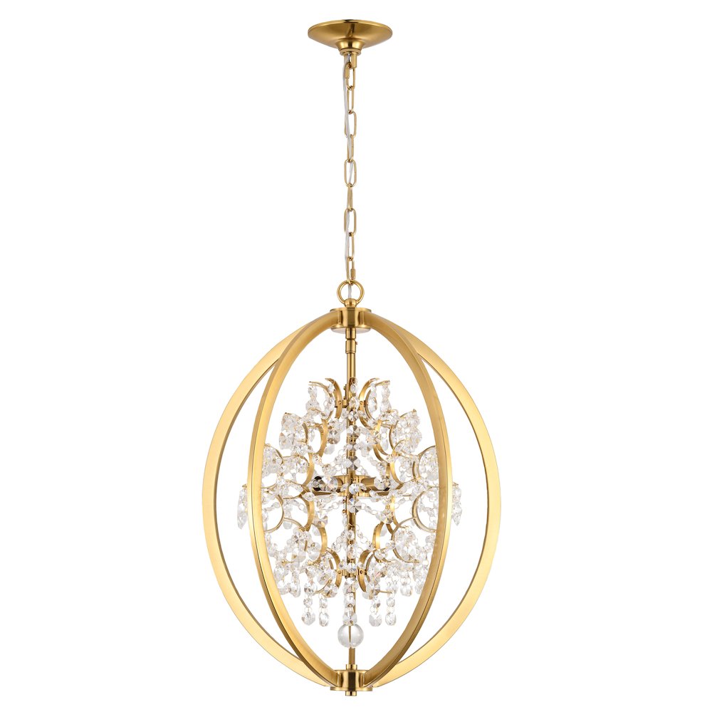 4-Light Antique Brass Metal Chandelier With Clear Crystals. Picture 2