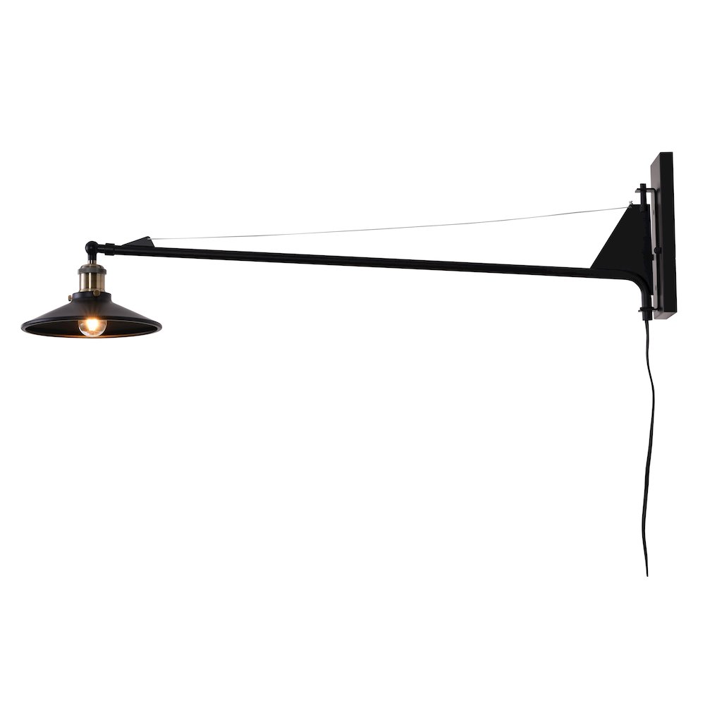 1-Light Black Wall Sconce With A Shade And Antique Brass Hardware. Picture 1