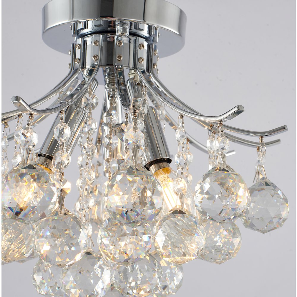 3-Light Chrome Metal Flush Mount With Clear Crystals. Picture 5