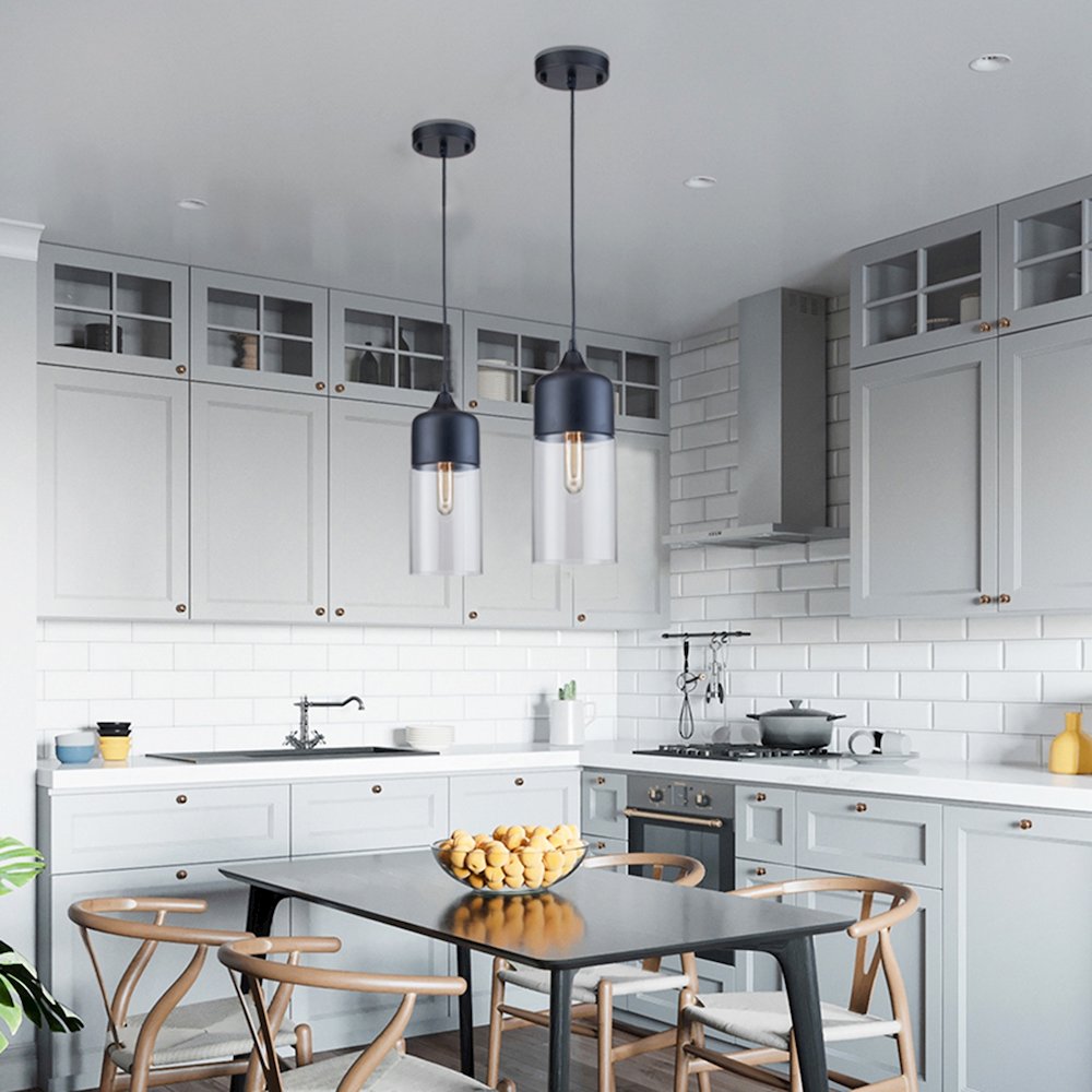 1-Light Matte Black Single Pendant With A Clear Glass Shade. Picture 6