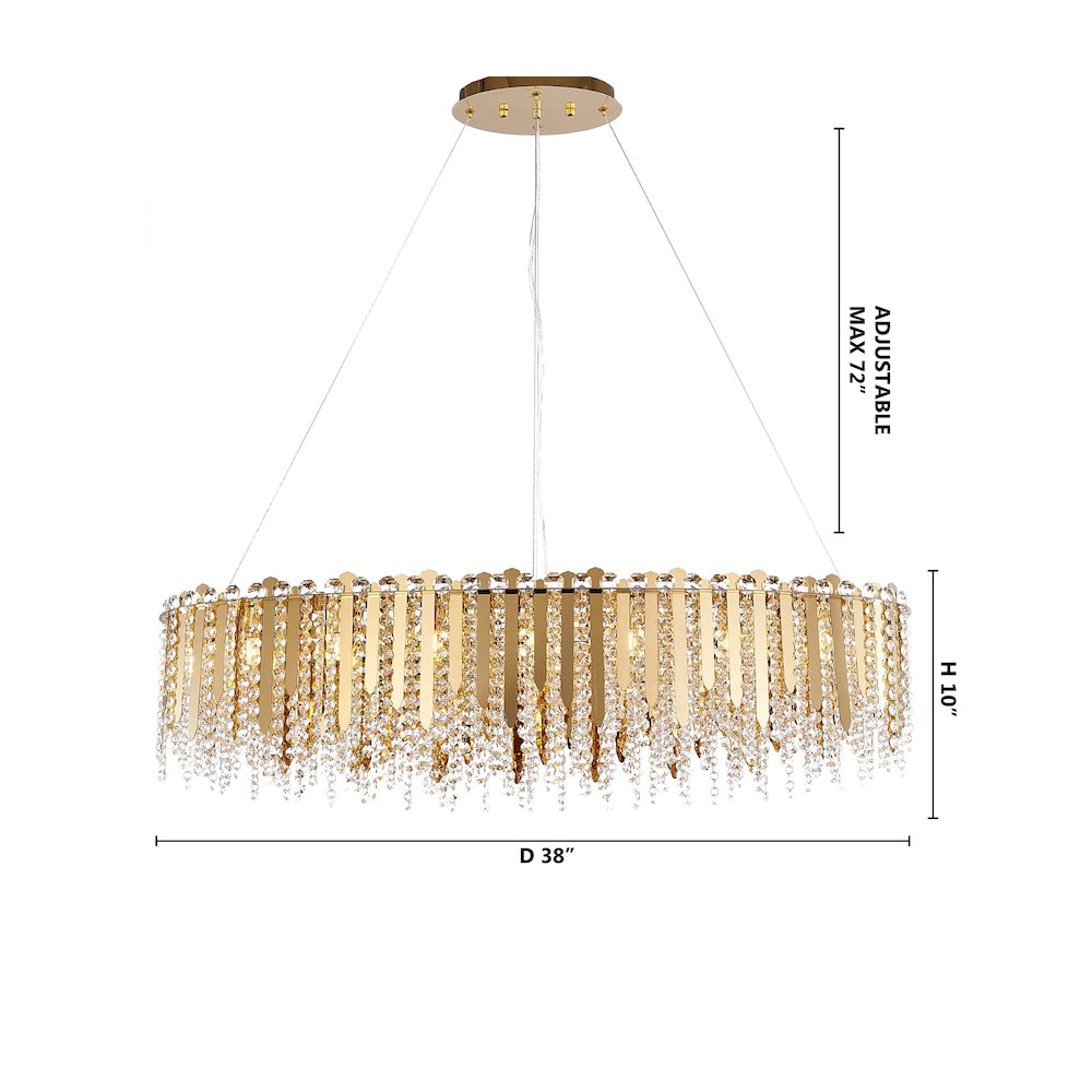 16-Light Gold Stainless Steel Chandelier With Clear Crystal Beads. Picture 4