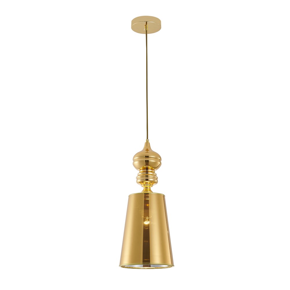 1-Light Polished Gold Shaded Single Pendant. Picture 1