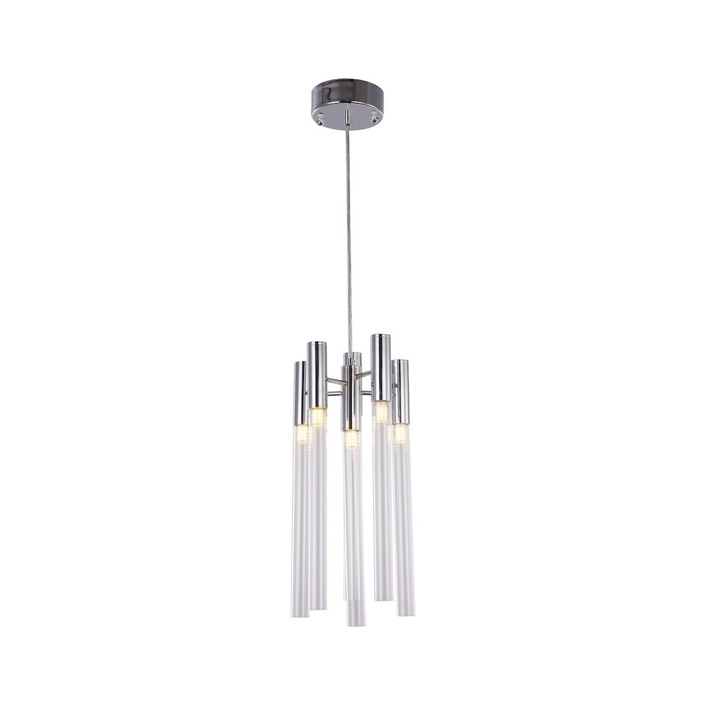 6-Light Chrome Single Pendant With Clear Glass Tubes. Picture 1