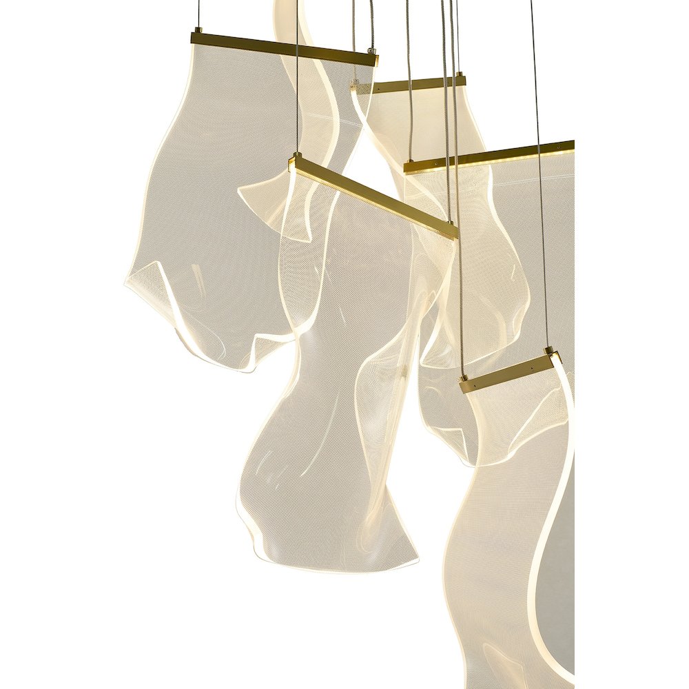 6-Light Gold LED Chandelier With Acrylic Pendants. Picture 2