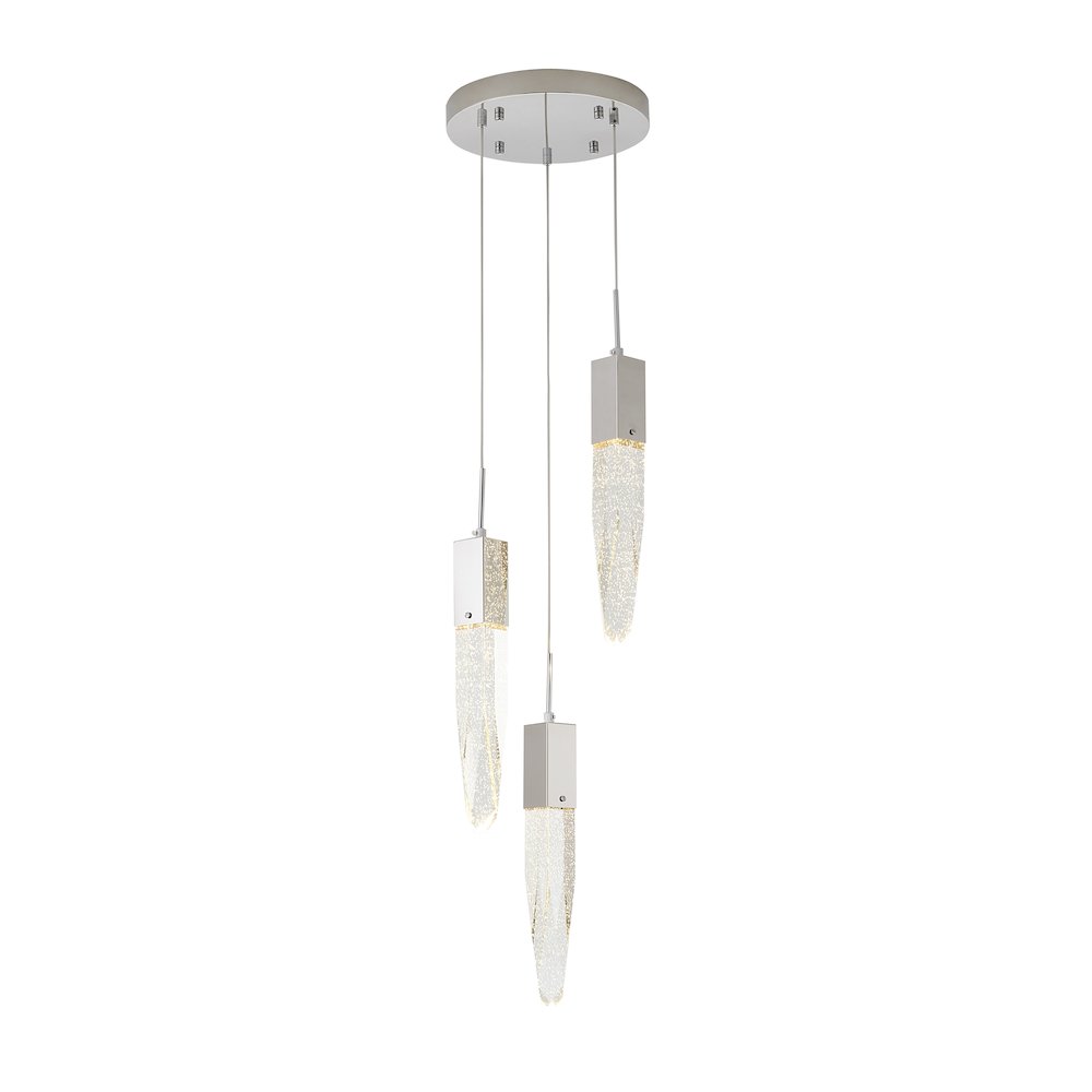 3-Light Chrome Chandelier With A Clear iceberg bubble Crystal. Picture 1