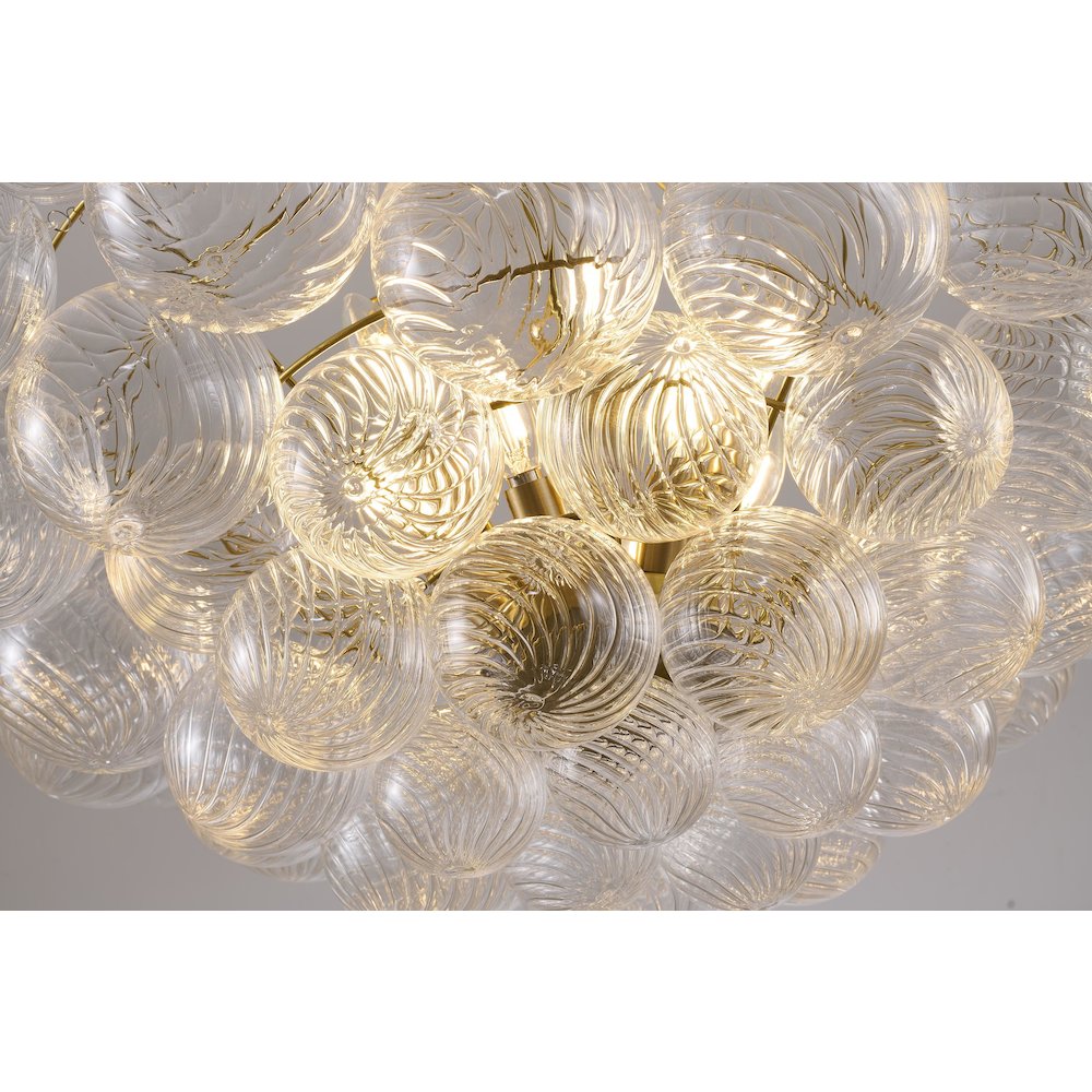 12-Light Brass Chandelier With Clear Swirl Glass Accents. Picture 3