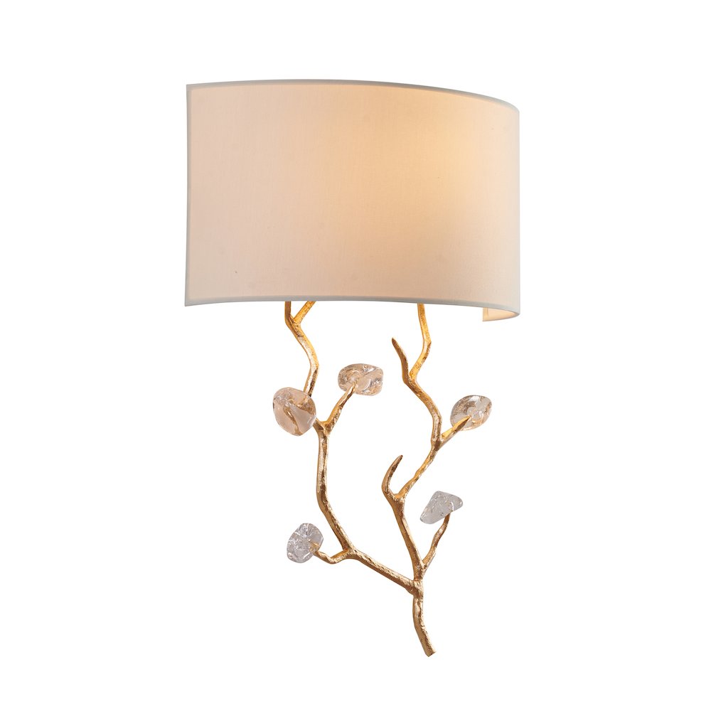 1-Light Gold Wall Sconce With Clear Glass Accents And A Fabric Shade. Picture 1
