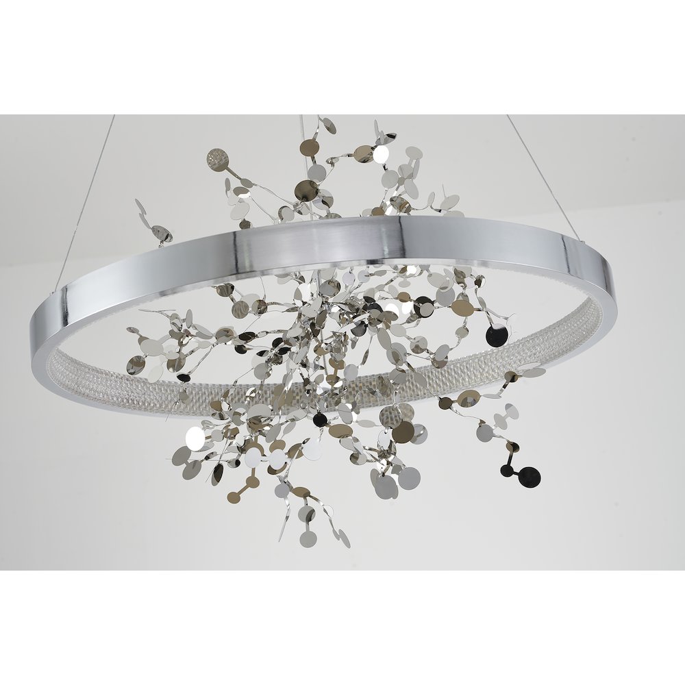 1-Light Chrome Stainless Steel LED Chandelier, Chrome Aluminum Confetti Interior. Picture 3