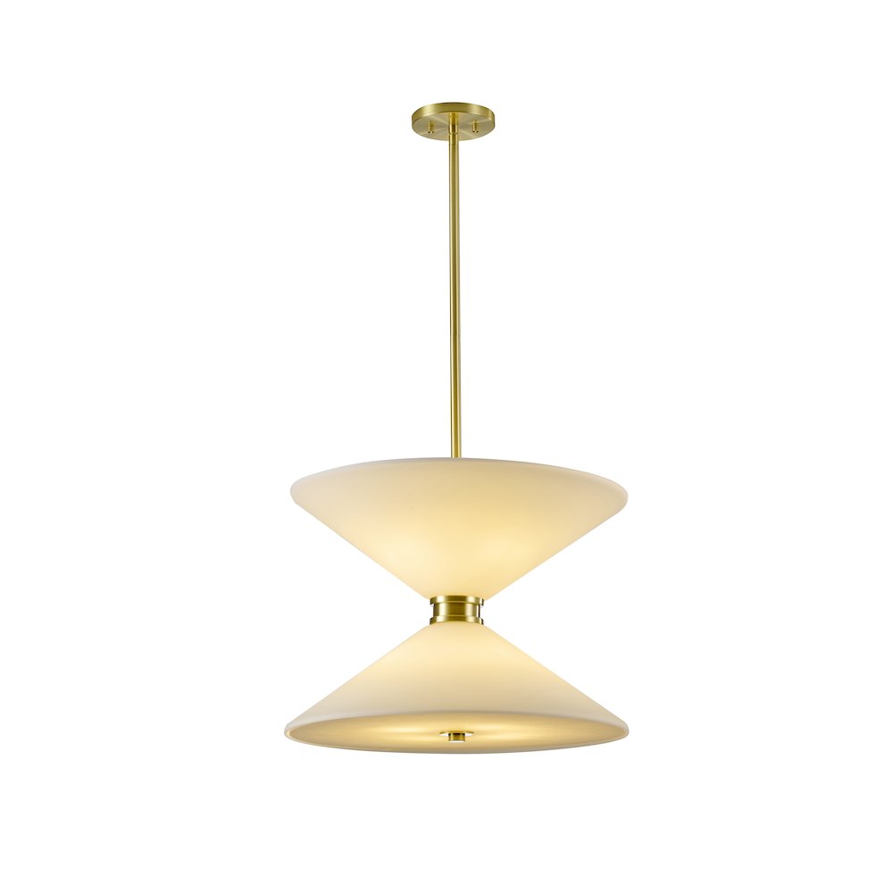 8-Light Satin Brass Pendant Lighting With White Frosted Glass Shades. Picture 1