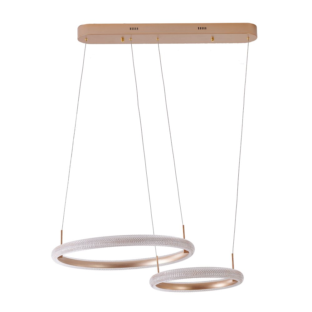 2-Light Gold Dimmable LED Chandelier With Clear Acrylic Diffusers. Picture 2