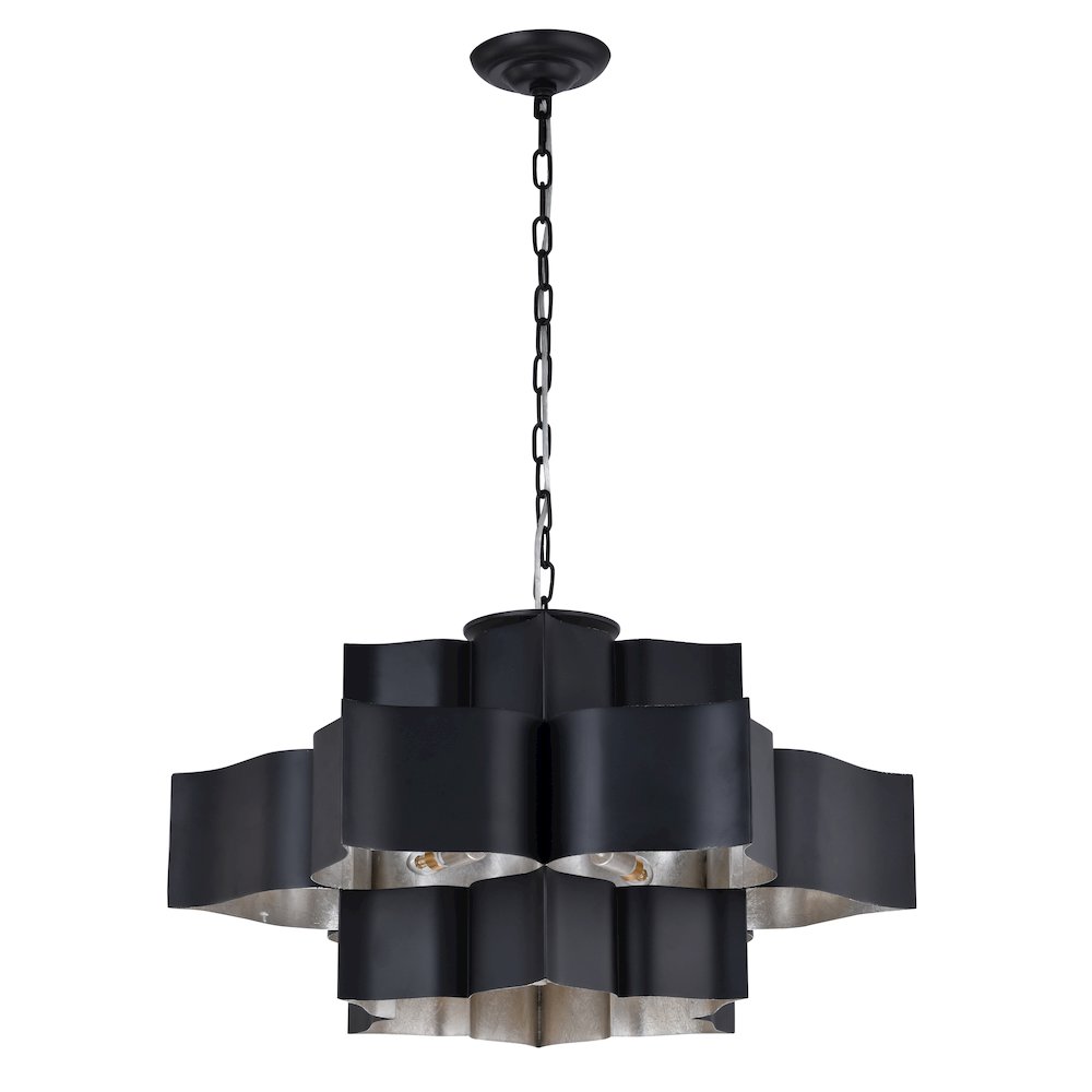 12-Light Matte Black Iron Chandelier With A Silver Leaf Interior. Picture 2