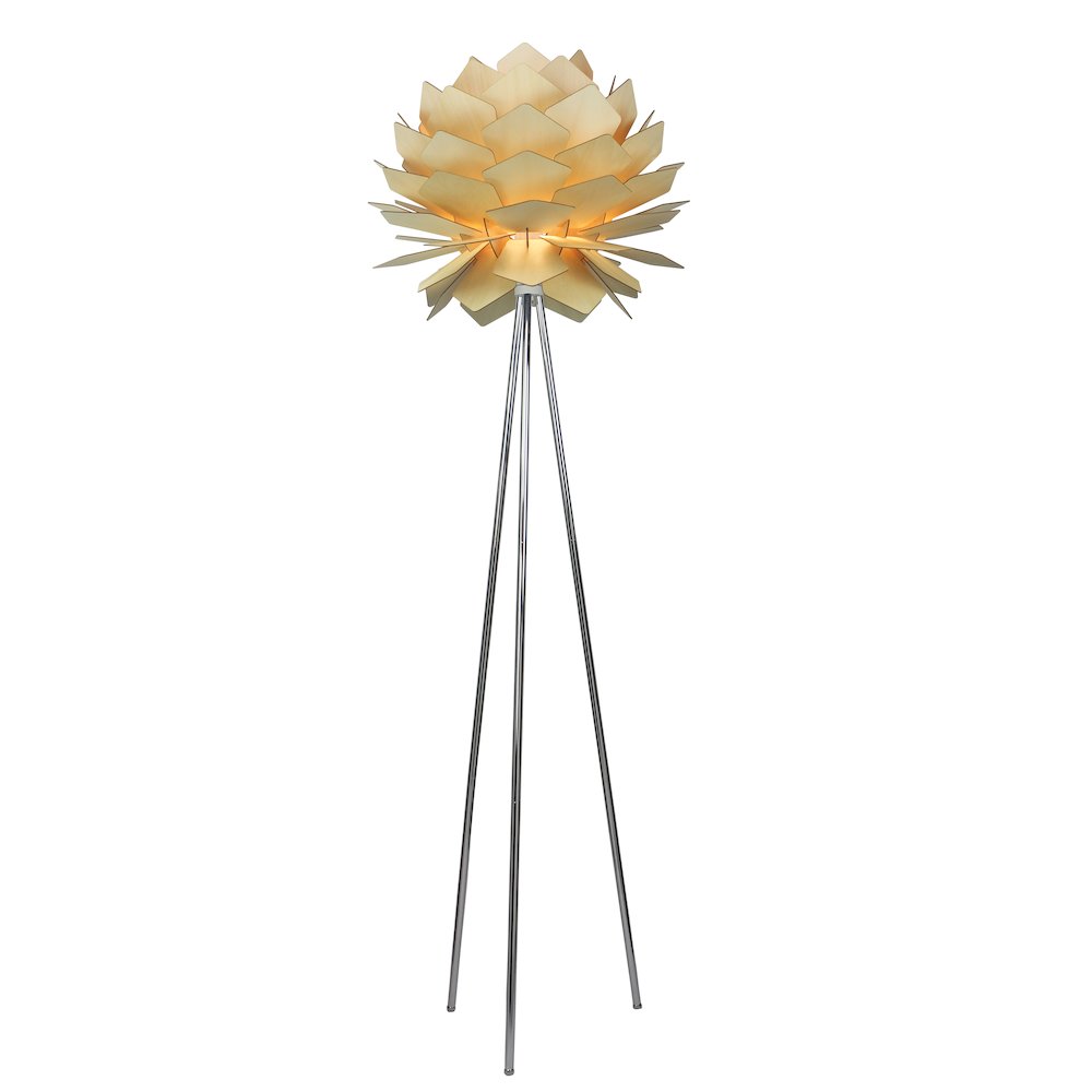 1-Light Natural Wood Artichoke Floor Lamp With Chrome Hardware. Picture 1