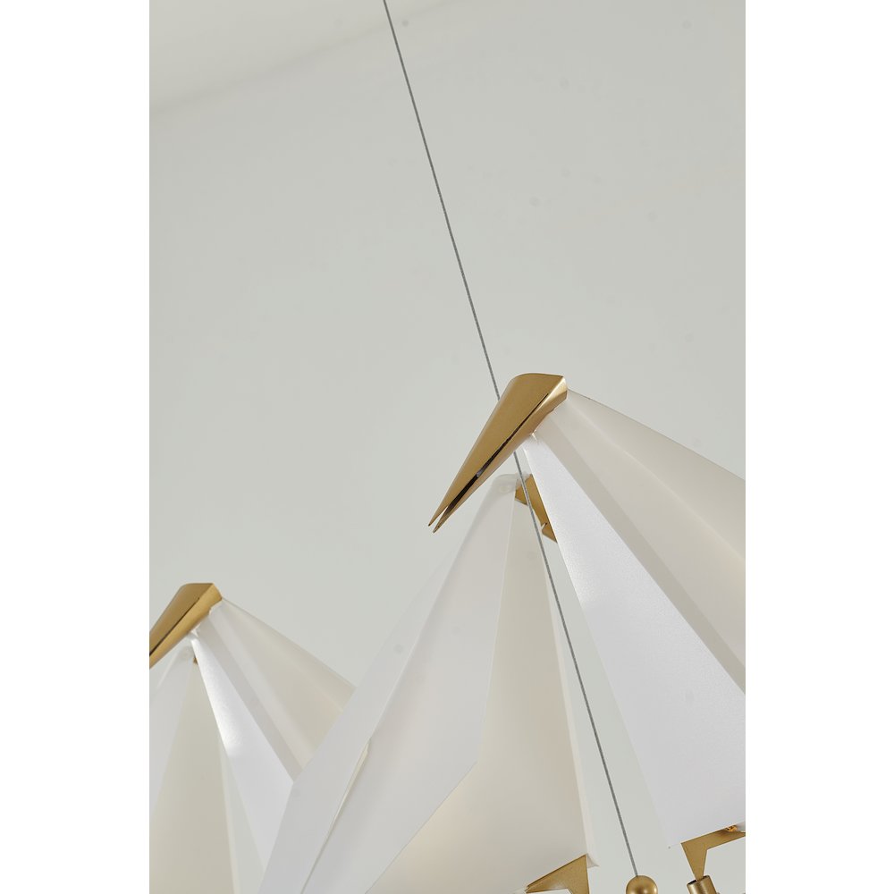 5-Light Gold LED Chandelier With White Plastic Birds. Picture 4