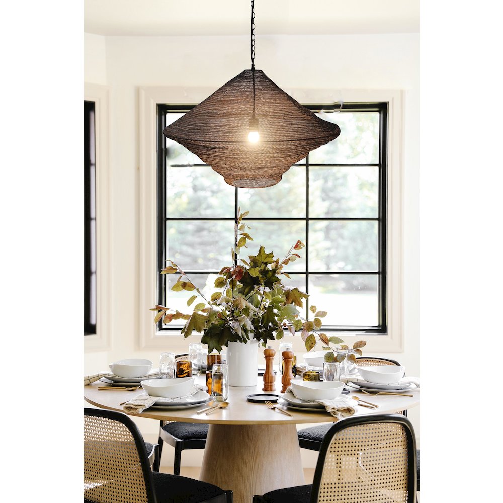 1-Light Satin Black Pendant With A Chain Basket Shade. Picture 7