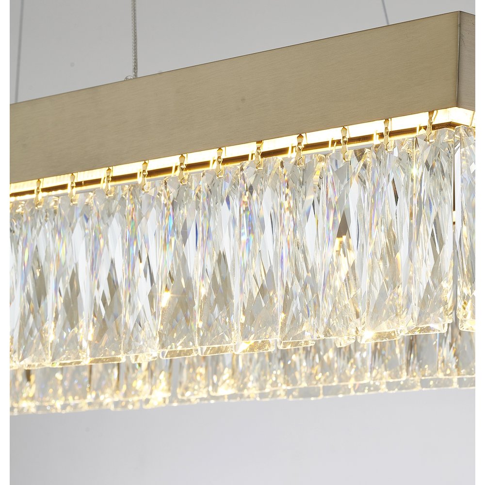 4-Light Gold Hairline LED Chandelier With Clear Crystals. Picture 3