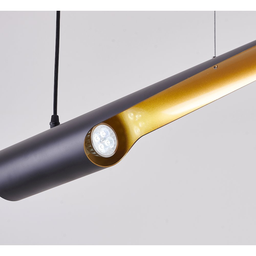 2-Light Black Tubed Pendant With A Gold Interior. Picture 3