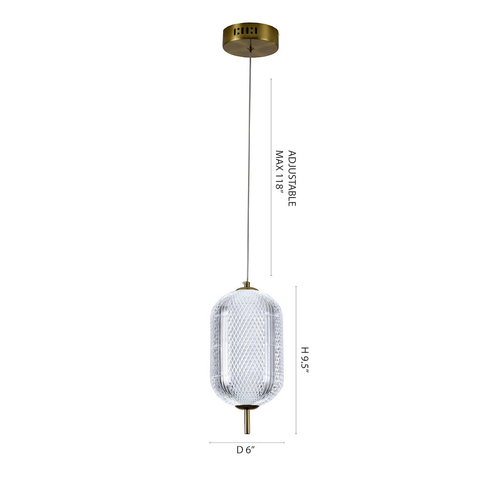 1-Light Brass Dimmable LED Single Pendant With A Clear PC Shade. Picture 8