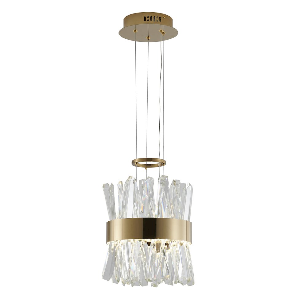 2-Light Gold LED Chandelier With Clear Crystals. Picture 1