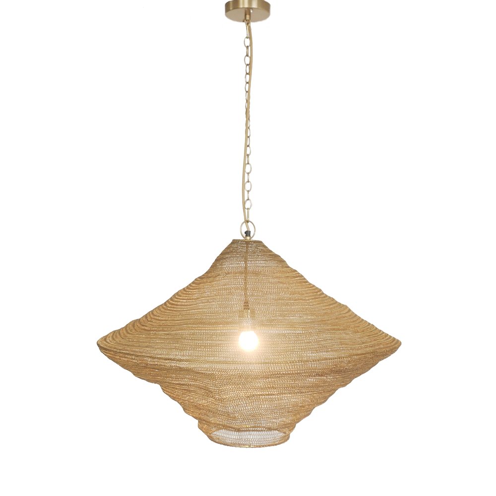 1-Light Gold Pendant With A Chain Basket Shade. Picture 1
