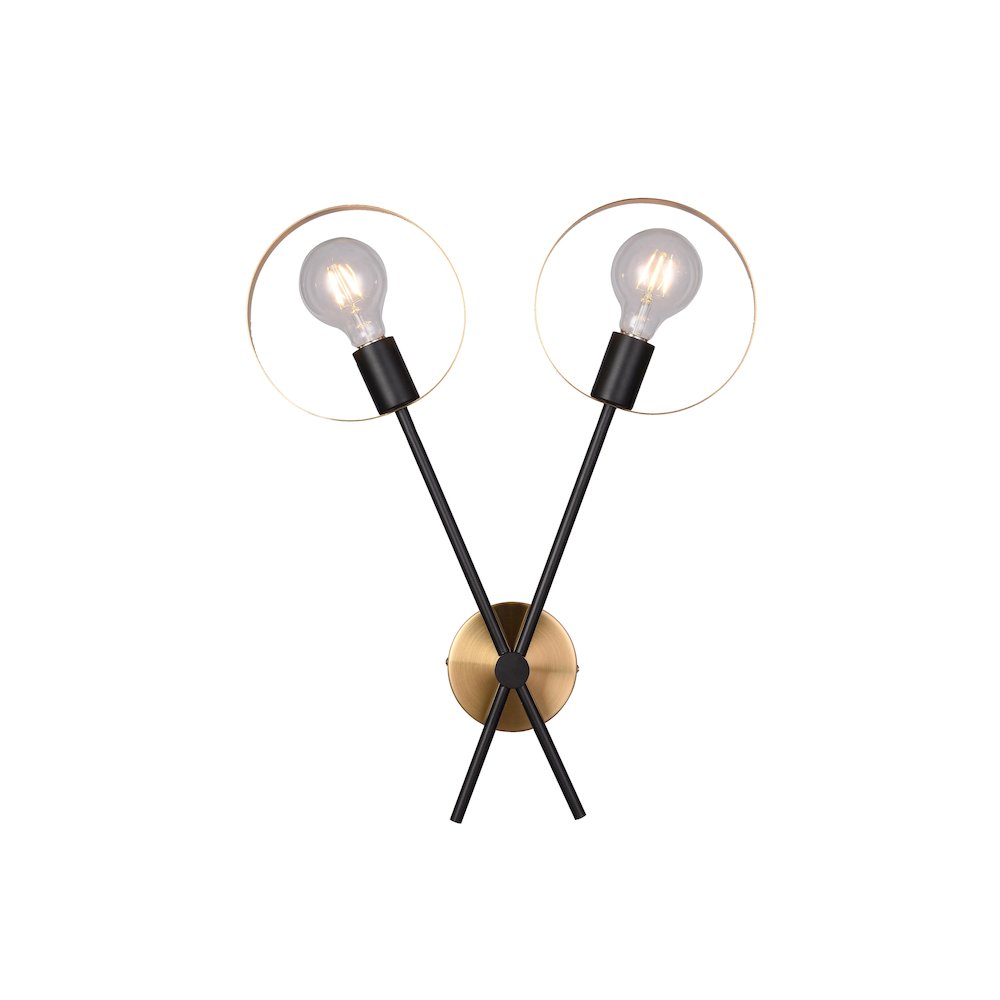 2-Light Black And Brushed Brass Arm Wall Sconce. Picture 1