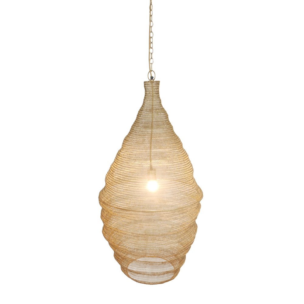 1-Light Gold Pendant With A Chain Basket Shade. Picture 1