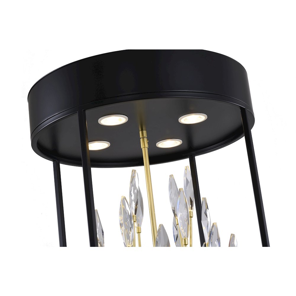 4-Light Matte Black Pendant With Gold Branches And Clear Crystals. Picture 5