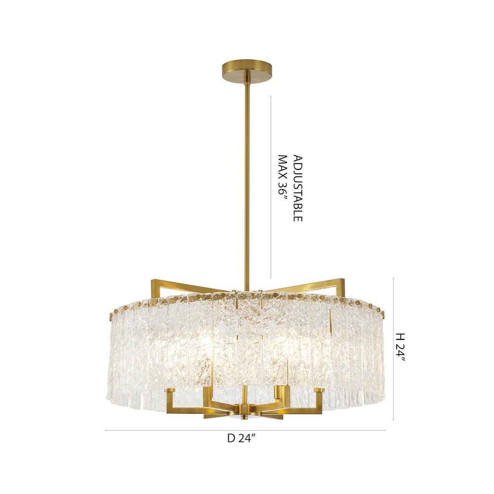 6-Light Brass Chandelier With Hanging Clear Rippled Glass. Picture 7