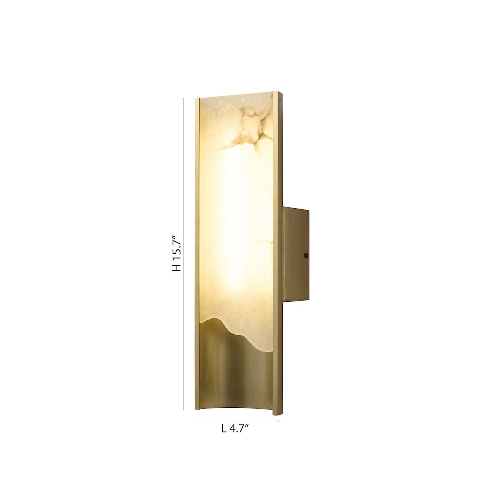 1-Light Stain Brass Aluminum LED Wall Sconce With White Alabaster Accents. Picture 5