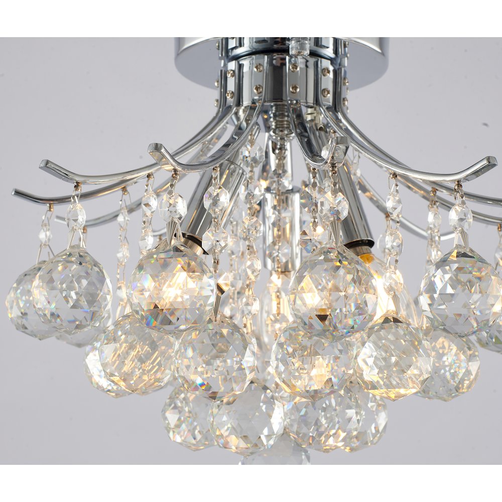3-Light Chrome Metal Flush Mount With Clear Crystals. Picture 4