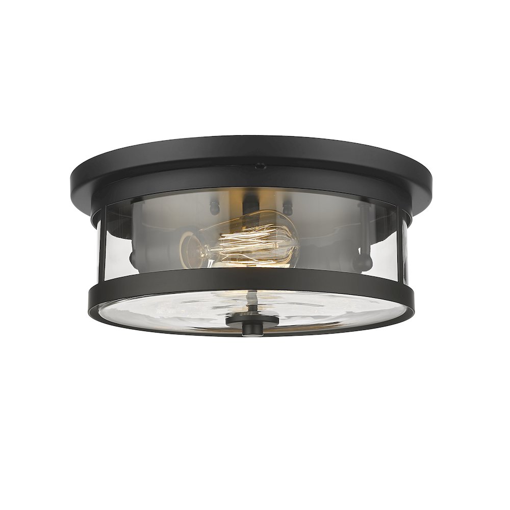 2-Light Black Flush Mount With A Clear Glass Shade. Picture 1