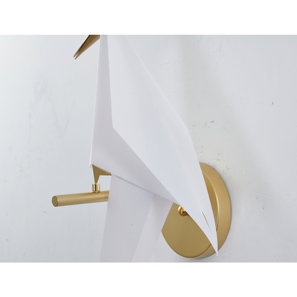 1-Light Gold LED Chandelier With A White Plastic Bird. Picture 3