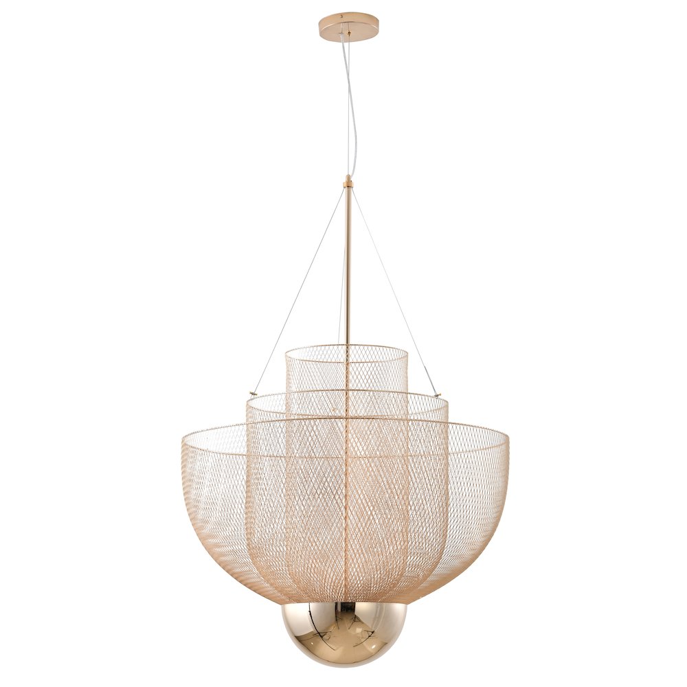 1-Light 3-Tier Gold Mesh LED Chandelier. Picture 2