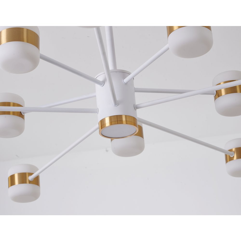 10-Light White LED Chandelier With Gold Accents And White Acrylic Shades. Picture 4