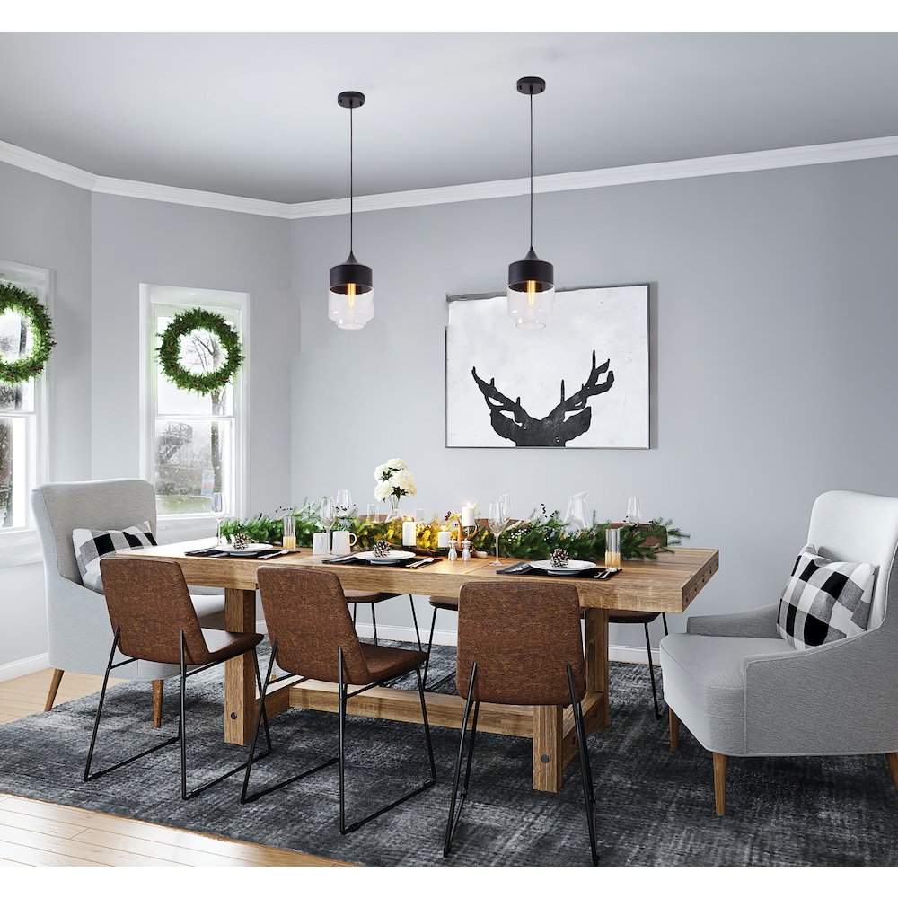 1-Light Matte Black Single Pendant With A Clear Glass Shade. Picture 8