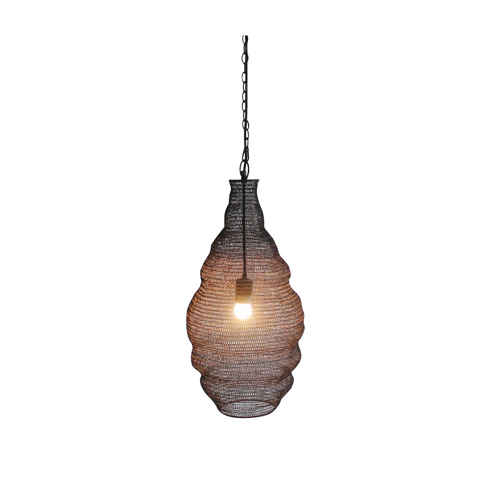 1-Light Satin Black Pendant With A Chain Basket Shade. Picture 1