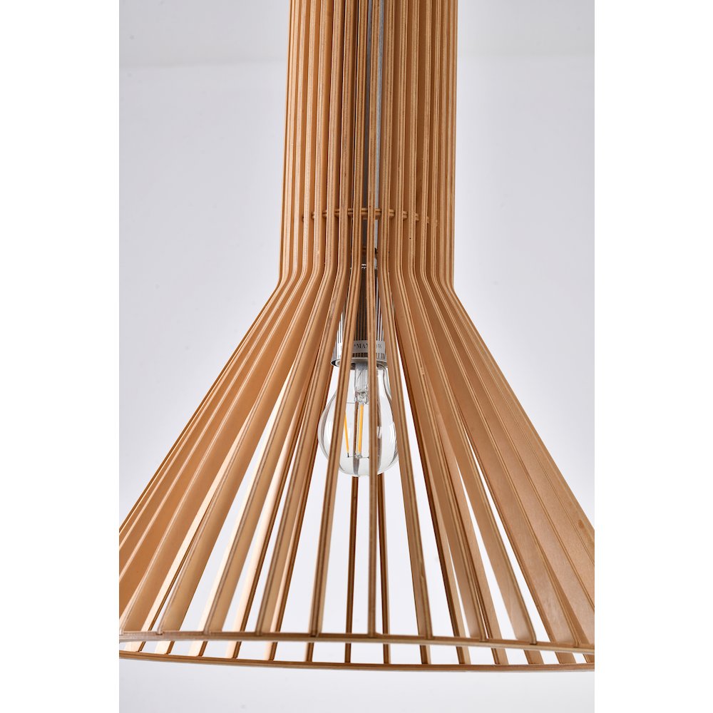 1-Light Natural Wood Single Pendant With A Black Fabric Cord. Picture 3