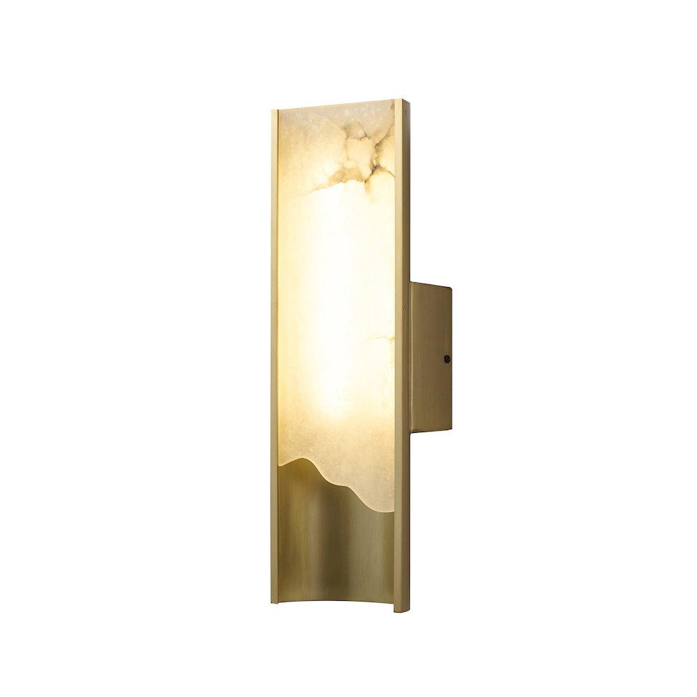 1-Light Stain Brass Aluminum LED Wall Sconce With White Alabaster Accents. Picture 1