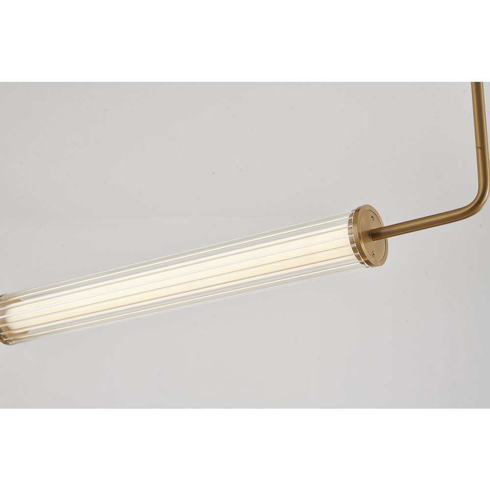2-Light Brass LED Chandelier With Clear And White Glass Cylinder Shades. Picture 4