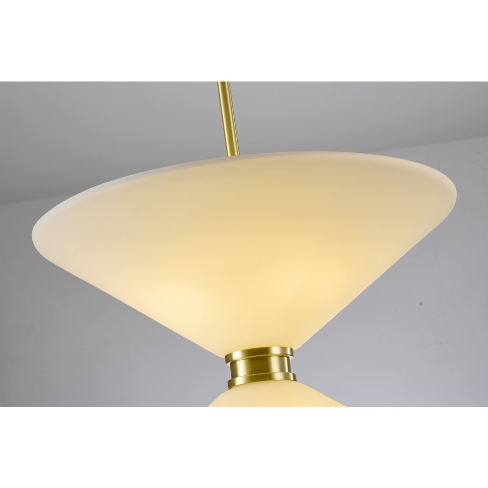 8-Light Satin Brass Pendant Lighting With White Frosted Glass Shades. Picture 3
