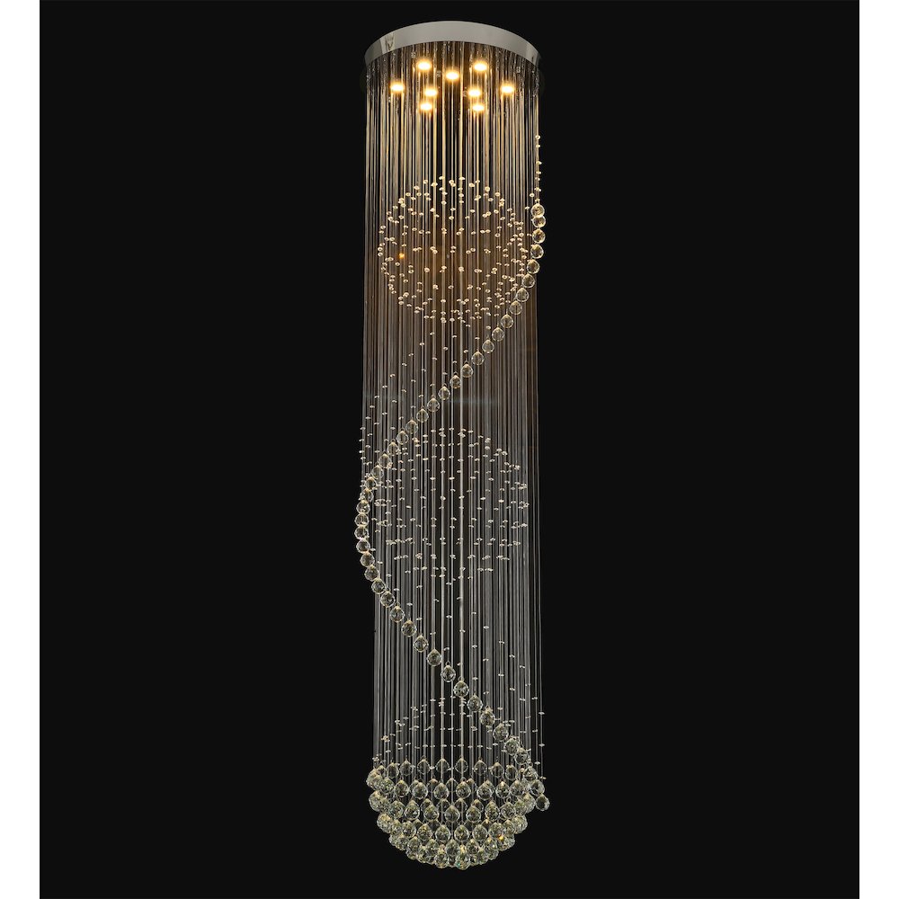 9-Light Chrome Chandelier With Clear Hanging Crystals And Beads. Picture 1