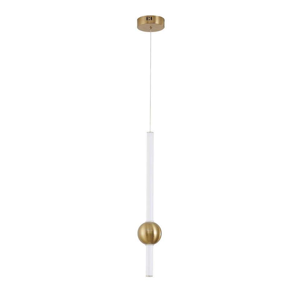 1-Light Gold LED Pendant With A White Glass Shade. Picture 1