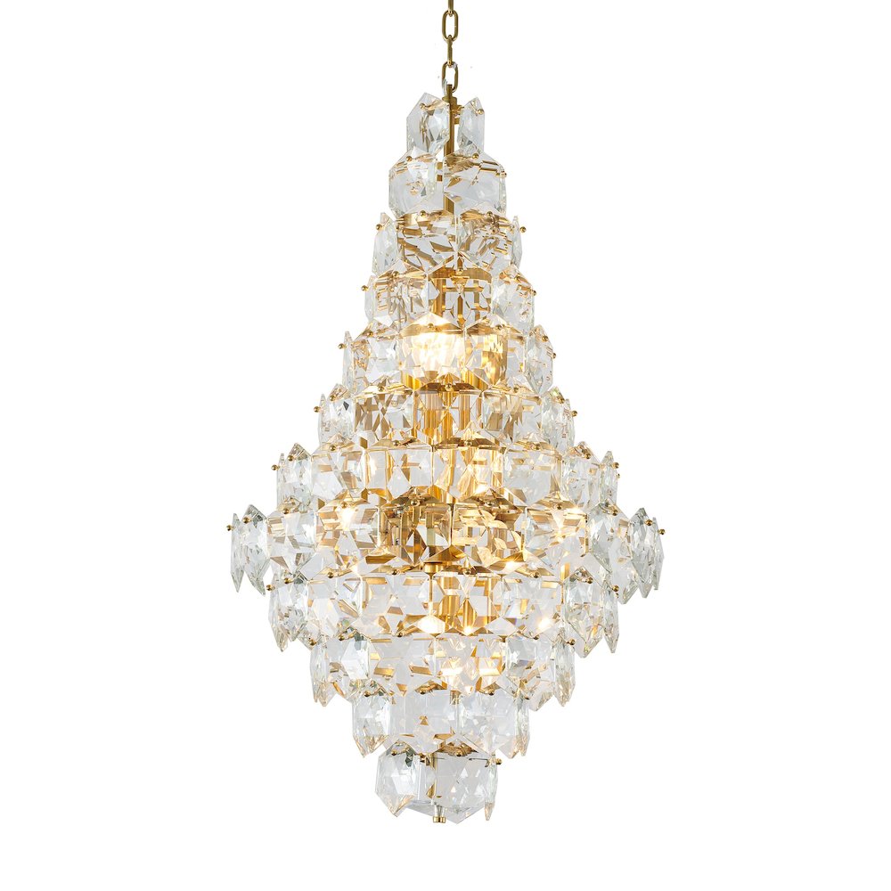 15-Light Brass Chandelier With Clear Crystals. Picture 1